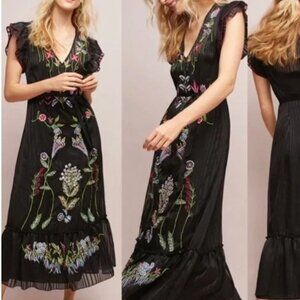 Beautiful Beaded Black Dress Anthropologie Not So Serious Size 4 Womens floral B